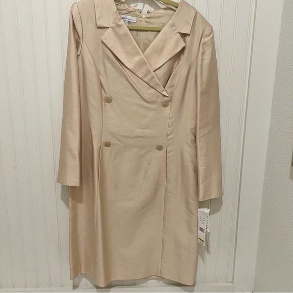 David Warren Dresses & Skirts - Dupioni Silk Cream Double-Breasted Dress 14 Long Sleeve Knee Length NWT